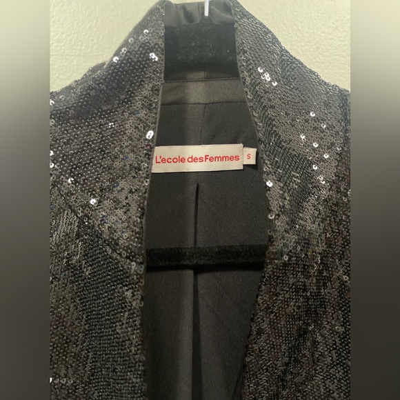 L’école Des Femmes black Smoking Sequins Jacket size small - Picture 5 of 9